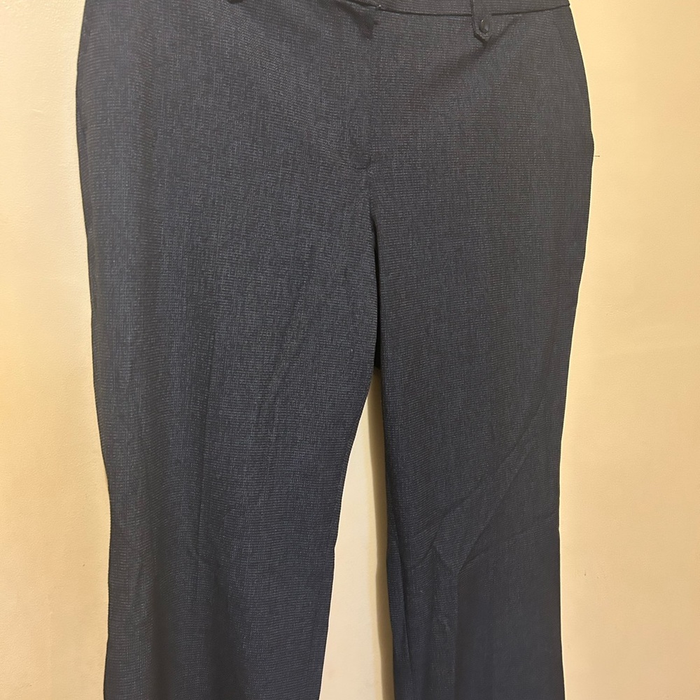LOFT Julie Dark Blue Curvy Career  Textured Pants Sz 12 Straight Leg Stretch